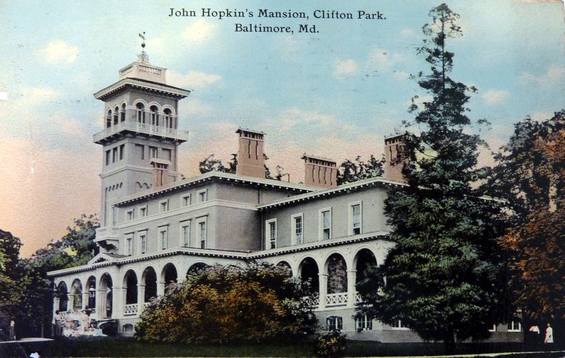 Historic postcard of Johns Hopkins' home, The Clifton Mansion. Photo courtesy of Baltimore Heritage.