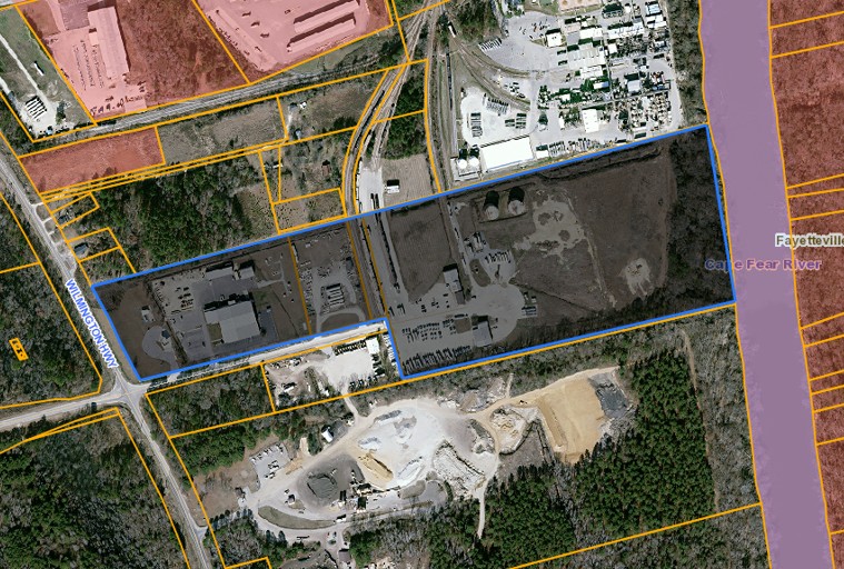 The shaded area contains roughly 39 acres belonging to three different entities. It is bounded on the north by properties that once belonged entirely to the Brewington family - the family still retains much of the land nearer to Wilmington Highway.