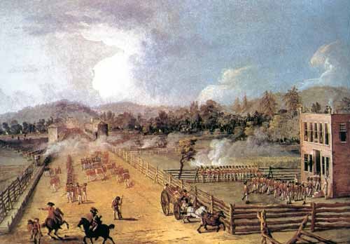 This is an illustration of the Battle of Germantown around the Chew House. Germantown was a major loss for the American army.