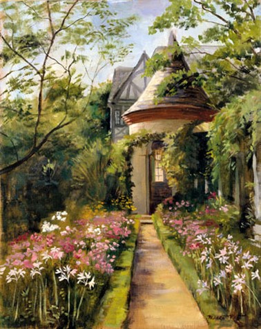 A painting by Margo Peet of the garden and gazebo