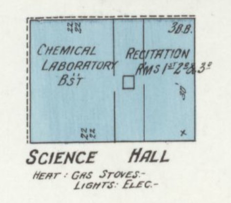 Parmenter Hall, known then as "Science Hall," on 1912 Sanborn map (p. 1)