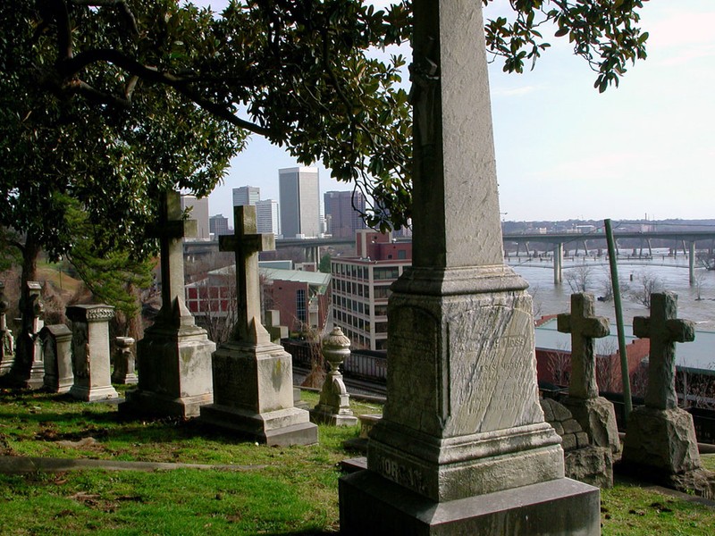 A view of the James River from the outer reaches of the cemetery.