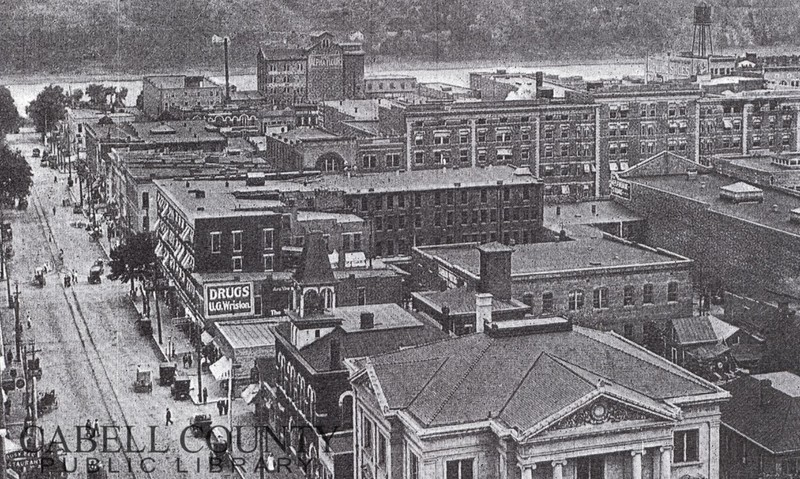 Looking towards the Ohio River, with the mill visible in the background, circa 1912