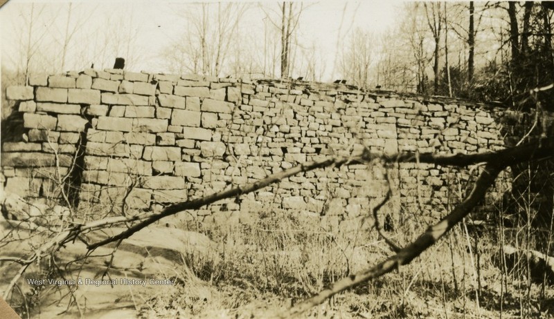 The dam created for milling purposes on Deckers Creek by Guseman. Photo is ca. 1937 and the dam is no longer extant