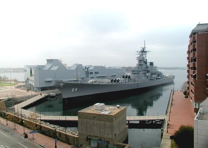 Wisconsin at her berth alongside the Nauticus Museum.  Photo courtesy of Dr. Mark Fulton and USSWisconsin.org.