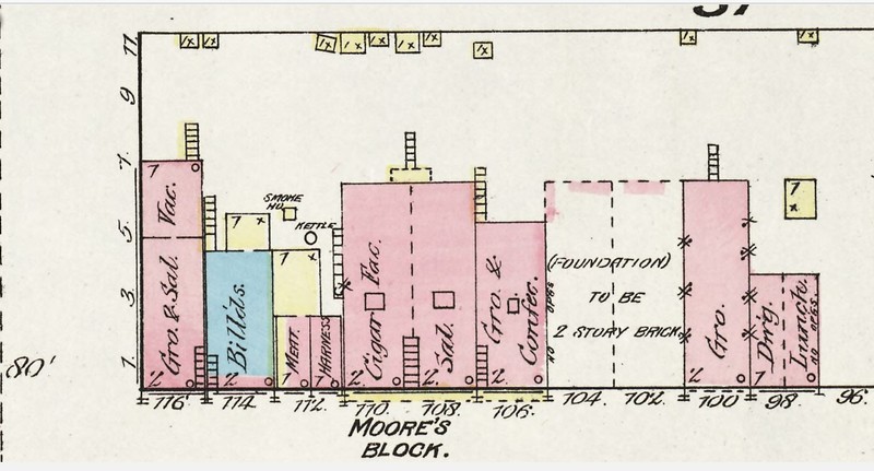 Moore's Block at 108-110 Commercial Street on 1884 Sanborn map (p. 6)