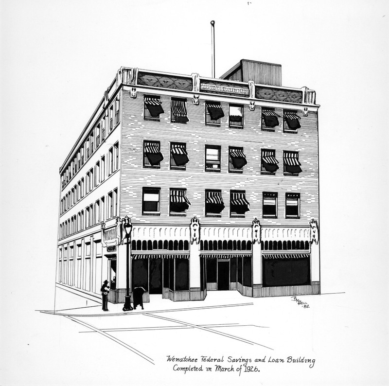 The Wenatchee Federal Savings & Loan Building illustration by Betty Bell.