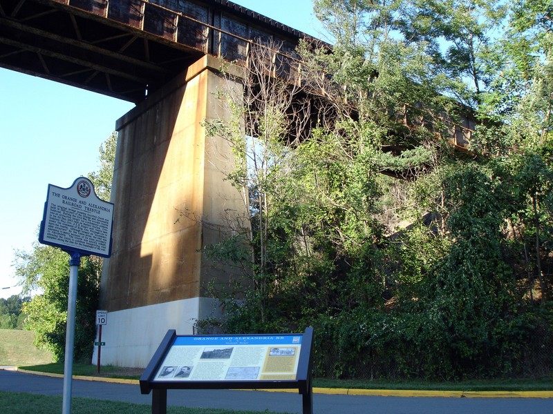 Accotink Bridge historical markers in front of the modern bridge