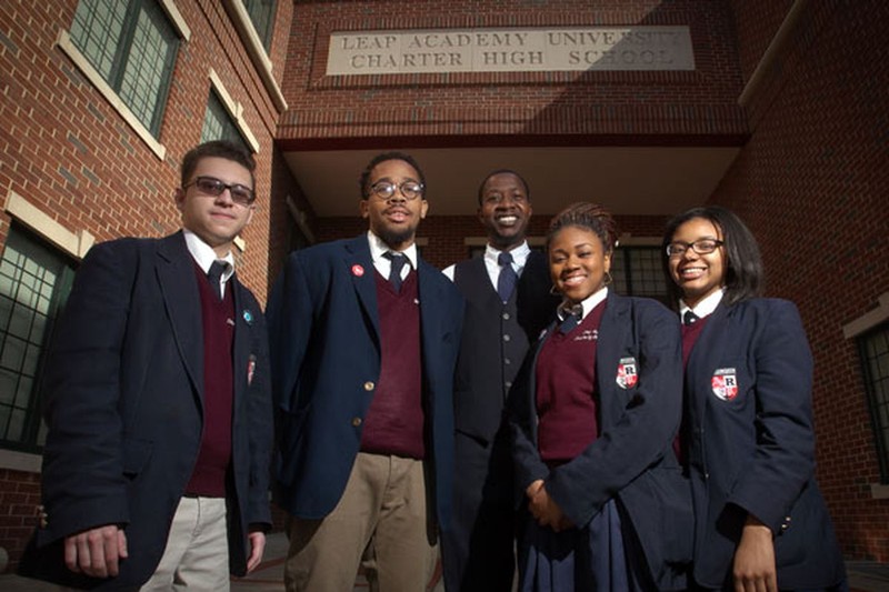 Students standing outside the the LEAP Highschool