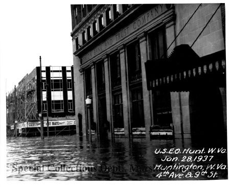 The Caldwell Building, in the background of this photo taken during the 1937 flood