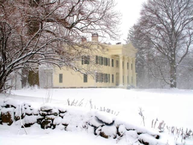 A snowy picture of the estate.