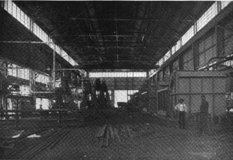 View of the plant's hammer shop and its furnaces, 1922