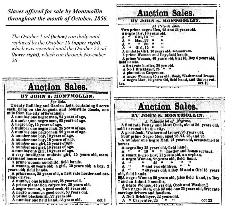 This is an image showing what an actual slave auction advertisement for the Montmollin Building looked like. 