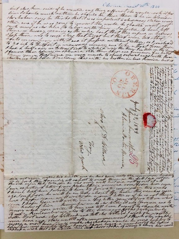 This letter is written between Almira Porter Barnes and her daughter that is kept in the Oberlin College archives. It was transcribed by students at Huron University College for a project after a visit to the archives.