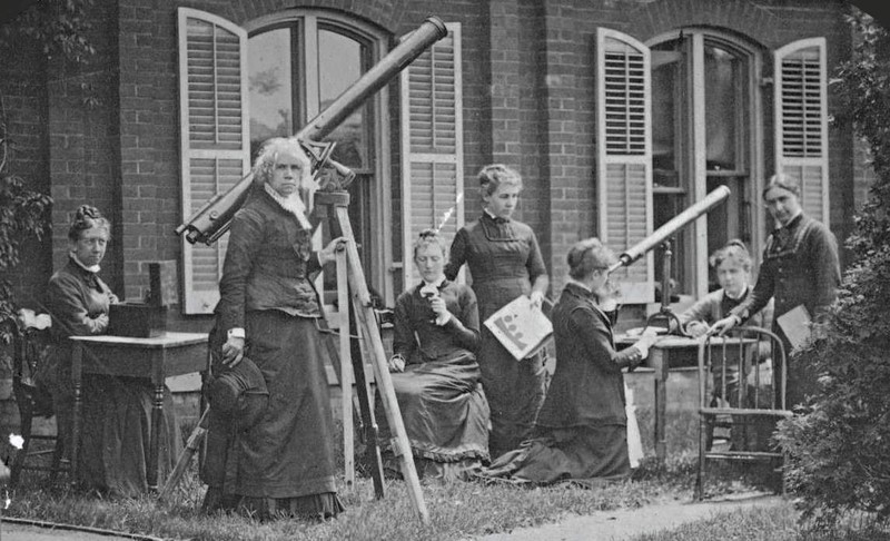 Building, Woman, Telescope, Window, People, Students, Education