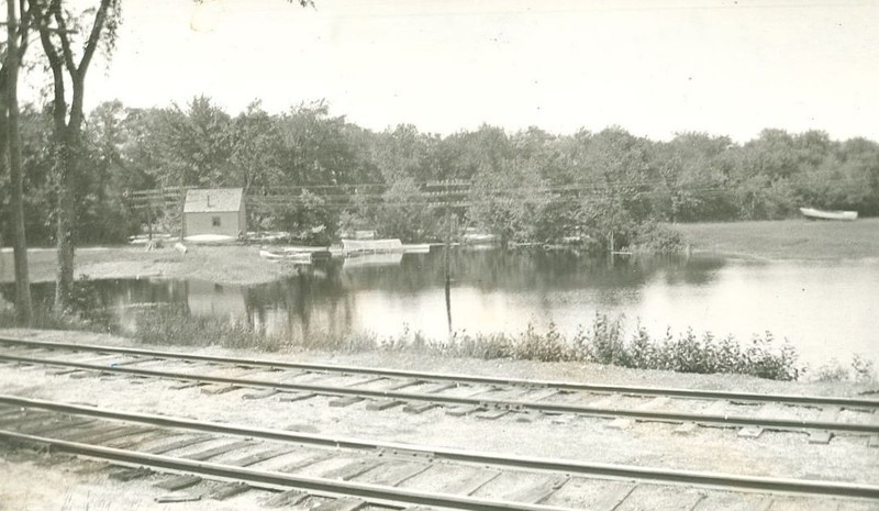 Image of what is believed to be the Tramp House that was located near the Contoocook Depot.  The tramp house was located where the Contoocook Riverway Park is located today.  The shoreline in the image does not match up with the shoreline today due to changes in the flow of the Contoocook River following construction of the Hopkinton-Everett Dam.  