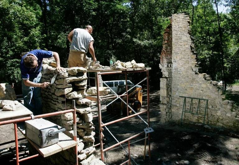 Some preservation work being carried out on the ruins in 2005