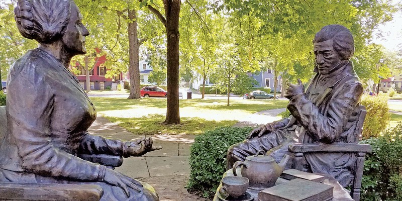 Closeup of the "Let's Have Tea" statue