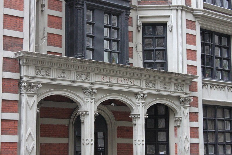 Close-up view of the building's entrance 