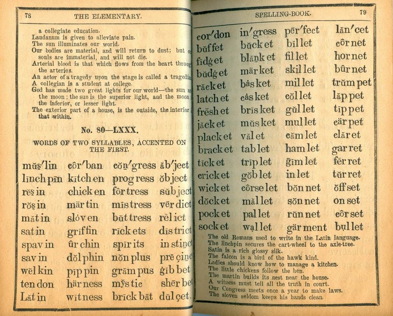 A page from Webster's Blue Back Speller which sold over 100 million copies. 