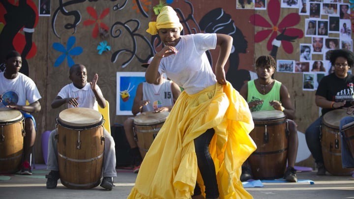 The national dance of Puerto Rico, "Bomba y Plena," is based on the interaction of the dancer and the drummers. A connection of sounds and movement is required for the dance. 