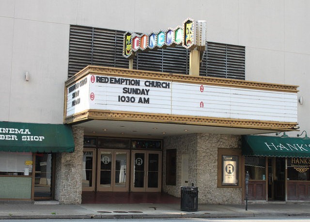 The former theater's marquee as it is today