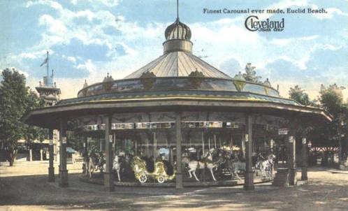 Postcard image (in color) of the EBP carousel empty of occupants (color)