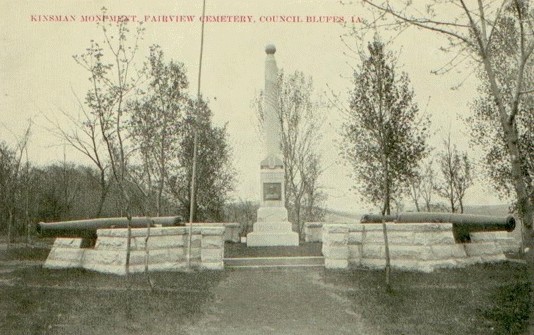 Old and Undated Photograph of the Kinsman Civil War Monument. Shows a ball at the top of the monument that is not there today. 