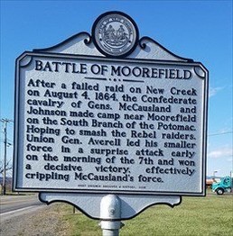 A sign that discusses the Battle of Moorefield.