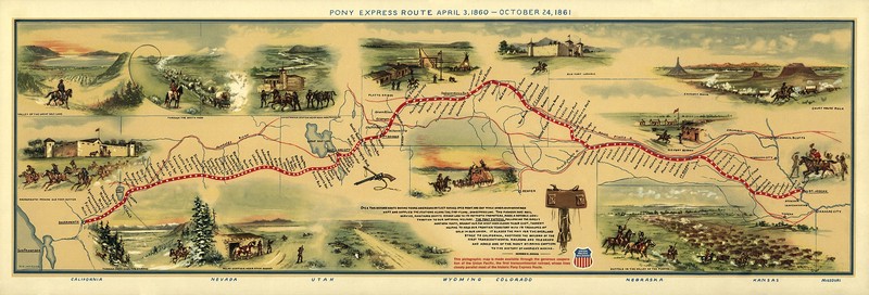 Pony Express Map by William Henry Jackson