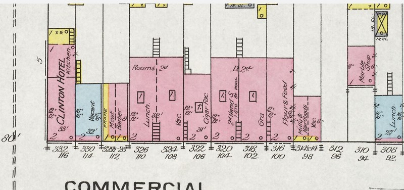 Moore's Block at 324-326 Commercial Street on 1893 Sanborn map (p. 9)