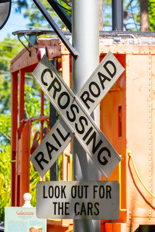 Railroad Crossing Sign outside the Sulpher Springs Train Depot