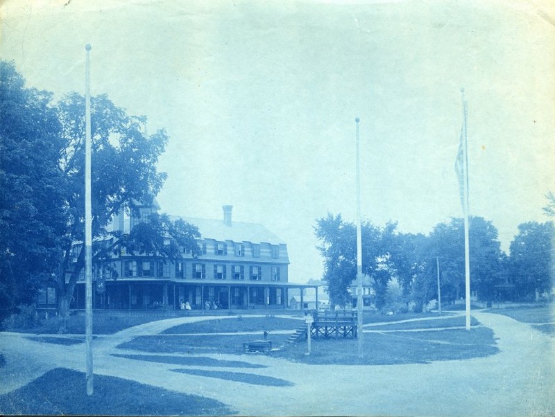 Cyanotype of Perkins Inn that was located in Hopkinton Village.