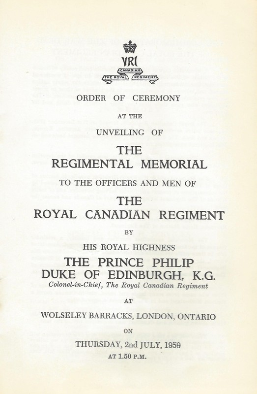 Order of Ceremony from the unveiling of the Memorial
