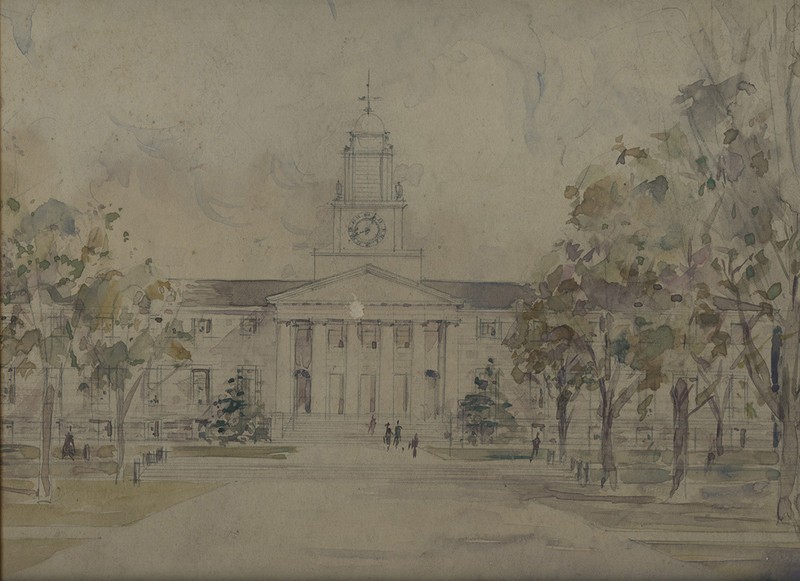 Samuel Phillips Hall. Sketch of proposed design by Guy Lowell, 1921