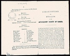 1.	A page from the Constitutions and Bye-Laws of the Anti-Slavery society of Canada. The Anti-Slavery society was founded on February 26, 1851 in Toronto. The society took on an important and active role in promoting the anti-slavery movement in Canada. Ethalinda Lewis became a member of the Anti-Slavery society during its inaugural year. 