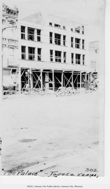 1915 photo of the Palace Clothing Company Building under construction in Topeka, KS. The store was one of several Palace Clothing stores; the main one existed in Kansas City.