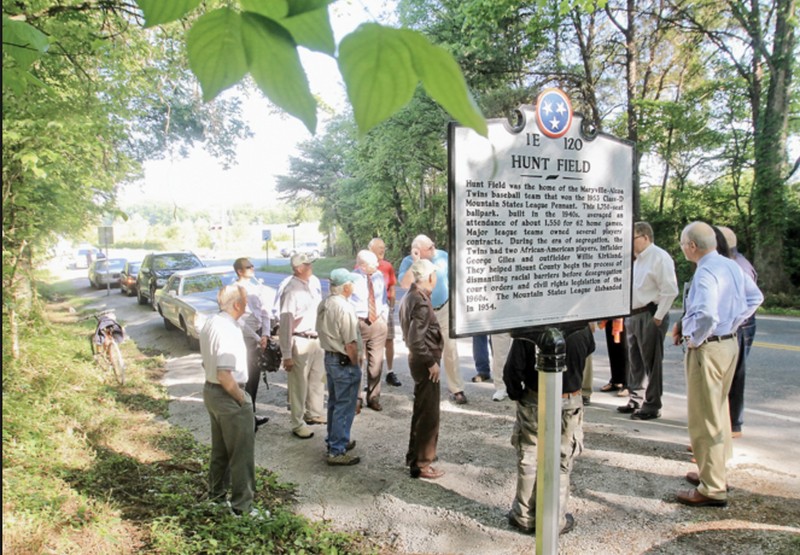 The group gathered for the unveiling of the historic marker in May 2018.
