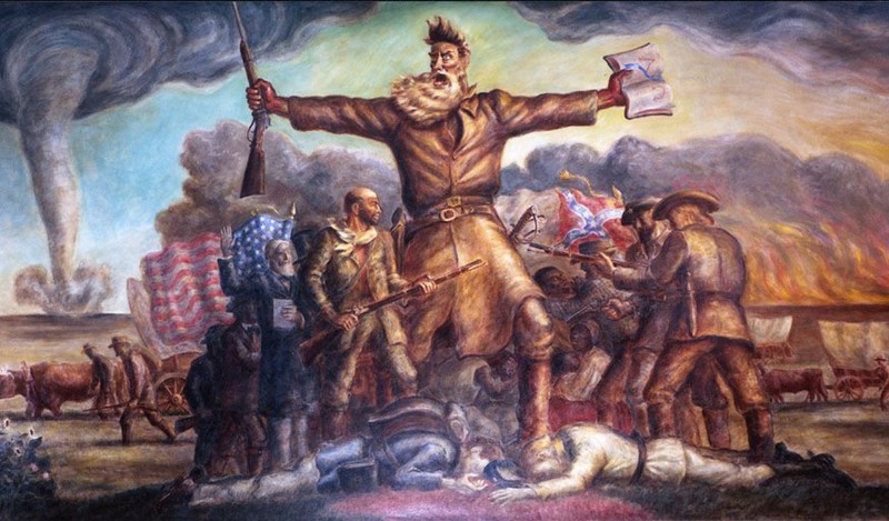 "Tragic Prelude" a painting by artist John Steuart Curry depicting John Brown at the center of the Bleeding Kansas clashes