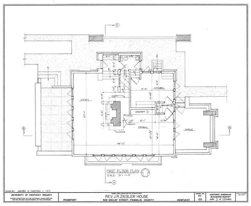 Blueprint of the Ziegler House first floor designed by Frank Lloyd Wright