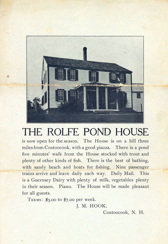 Advertising flyer for The Rolfe Pond House of Hopkinton, N.H.