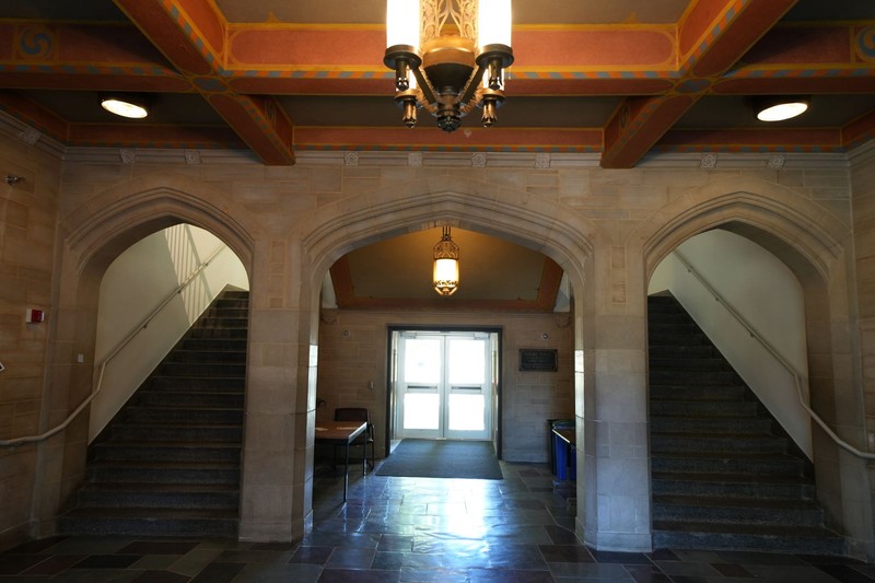 Wood, Interior design, Hall, Stairs