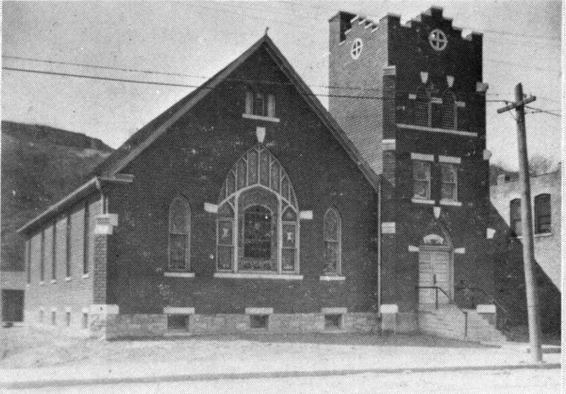 An early photo of the church, after a brick veneer and other renovations were done.