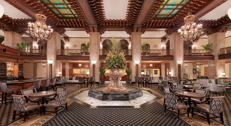 Furniture, Fountain, Lobby, Chairs, Building, Hotel