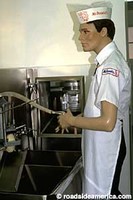 A McDonald's employee mannequin making french fries. 