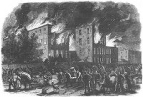 Mob setting fire to buildings