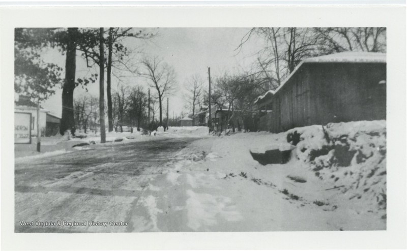 View of the road leading into Camp Rhododendron. The camp sign is barely visible in the bottom left