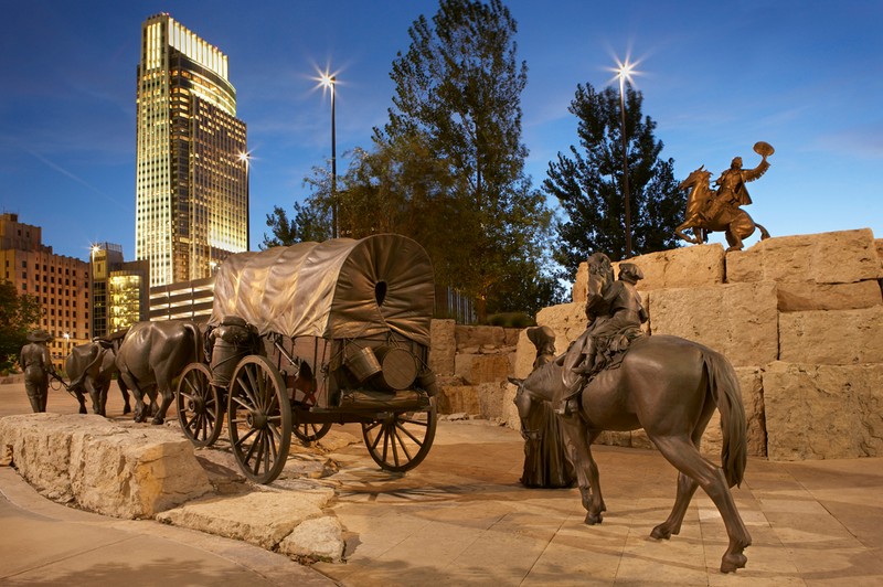 The Pioneer Courage monument is a tribute to pioneer families departing westward from Omaha