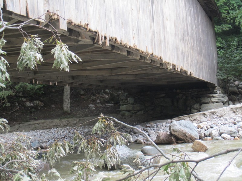 The underside of the bridge where some of the damage from flooding in 2011 is visible prior to being repaired. 