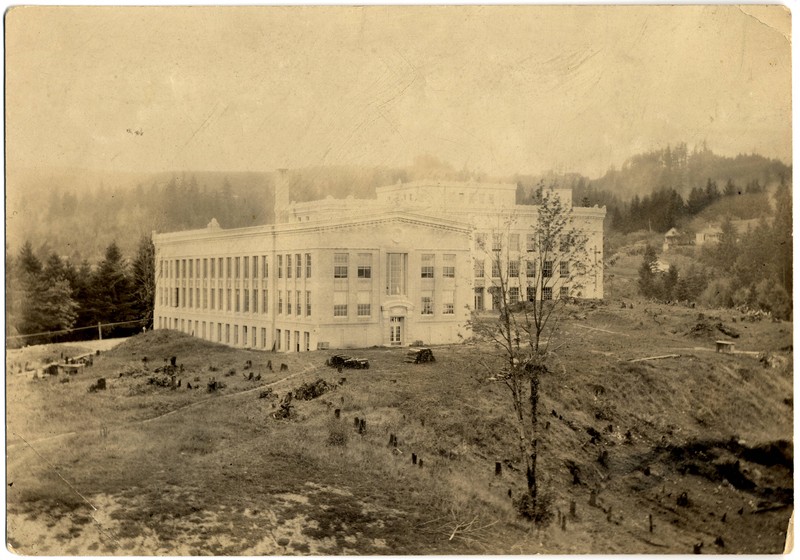 Sepia toned photograph of the Medical Science Buidling (Mackenzie Hall) right after construction, facing southwest